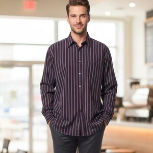 Ermenegildo Zegna Dark Burgundy Striped Button Down Dress Shirt Size M